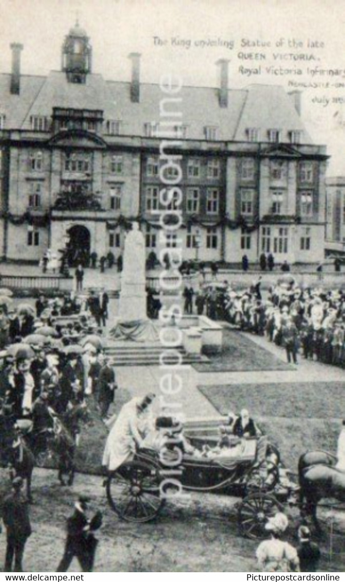KING UNVEILING STATUE ROYAL VICTORIA HOSPITAL OLD BW POSTCARD NEWCASTLE ON TYNE 1908 - Newcastle-upon-Tyne