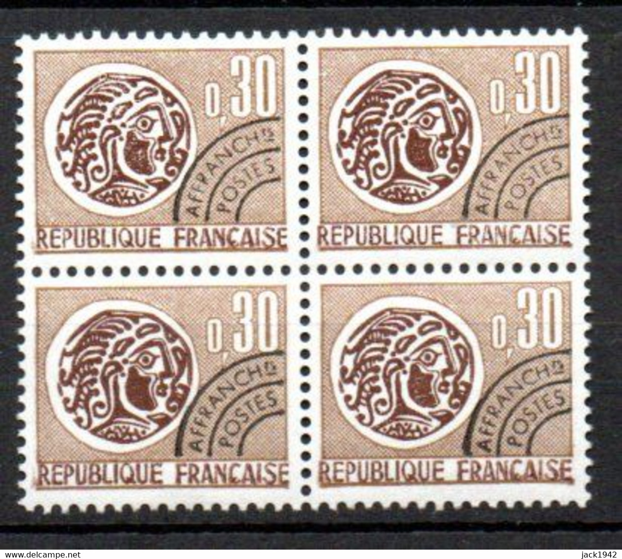 Préoblitéré Yvert N° 131 ** - 0,30 Monnaie Gauloise, Bloc De 4 - 1964-1988
