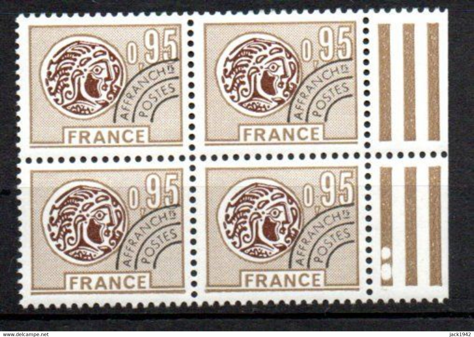 Préoblitéré Yvert N° 143 ** - 0,95 Monnaie Gauloise, Bloc De 4 - 1964-1988