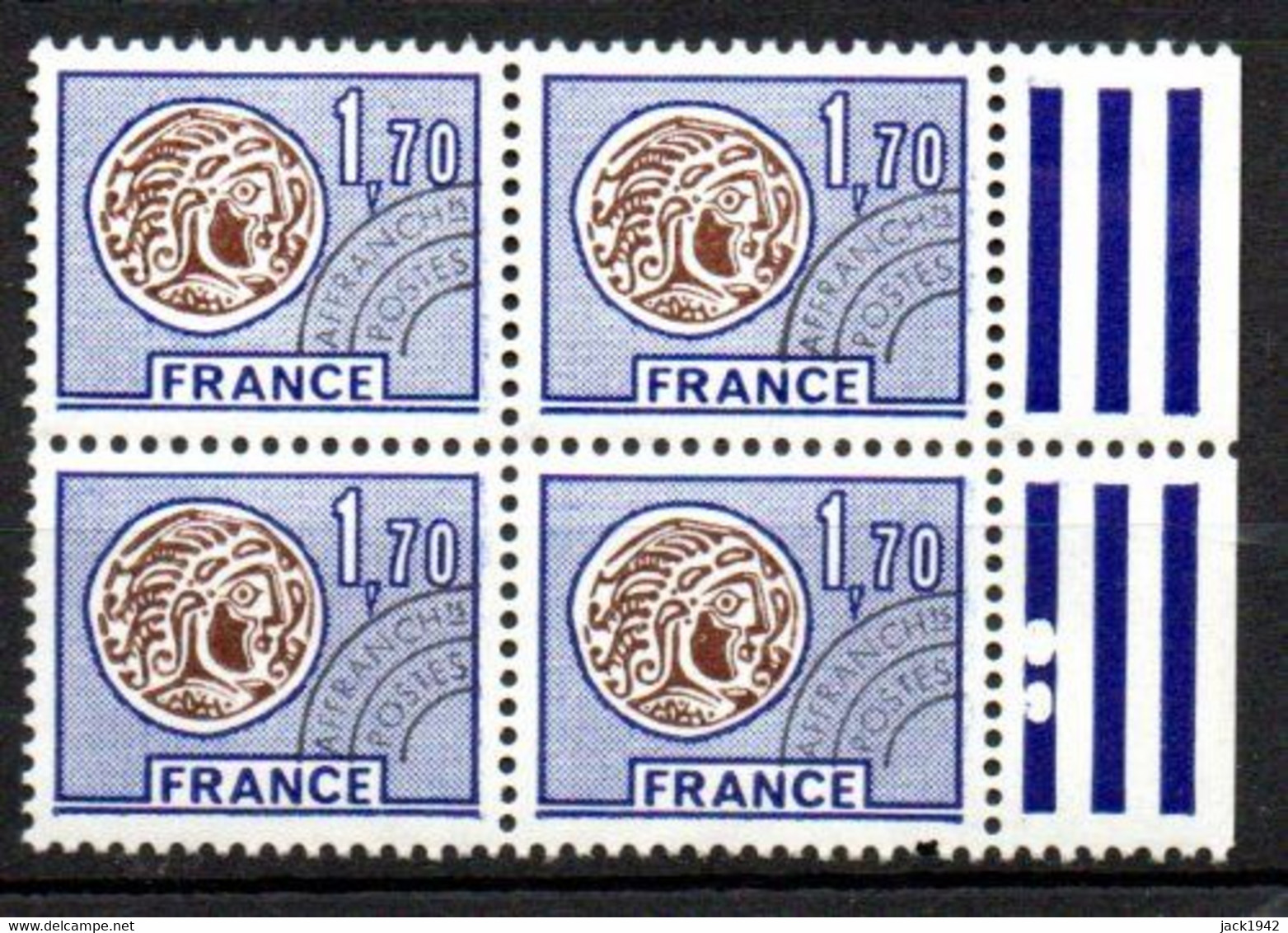 Préoblitéré Yvert N° 145 ** - 1,70 Monnaie Gauloise, Bloc De 4 - 1964-1988