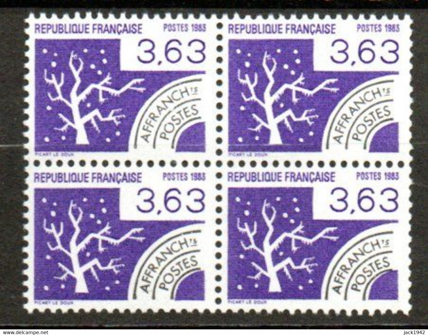 Préoblitéré Yvert N° 181 ** - 3,63 Les Quatre Saisons "Hiver" , Bloc De 4 - 1964-1988