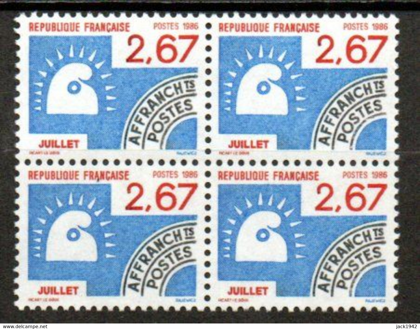 Préoblitéré Yvert N° 192 ** - 2,67 Les Mois De L'année "Juillet" , Bloc De 4 - 1964-1988