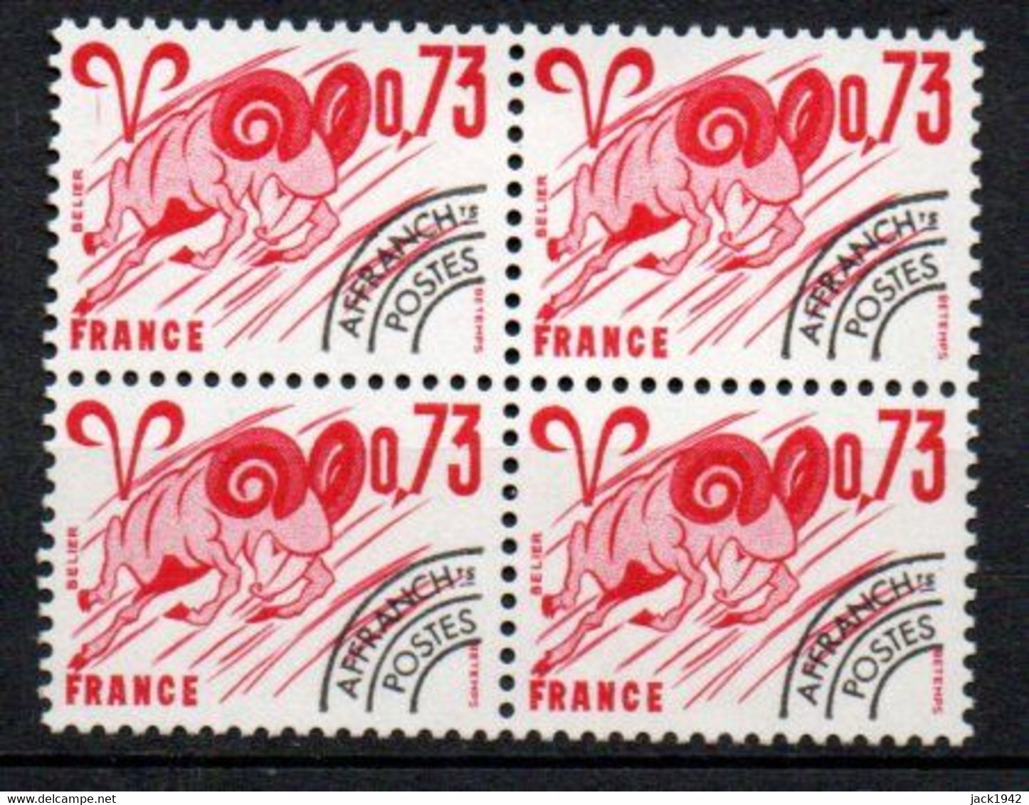 Préoblitéré Yvert N° 151 ** - 0,73 Signes Du Zodiaque "Bélier", Bloc De 4 - 1964-1988