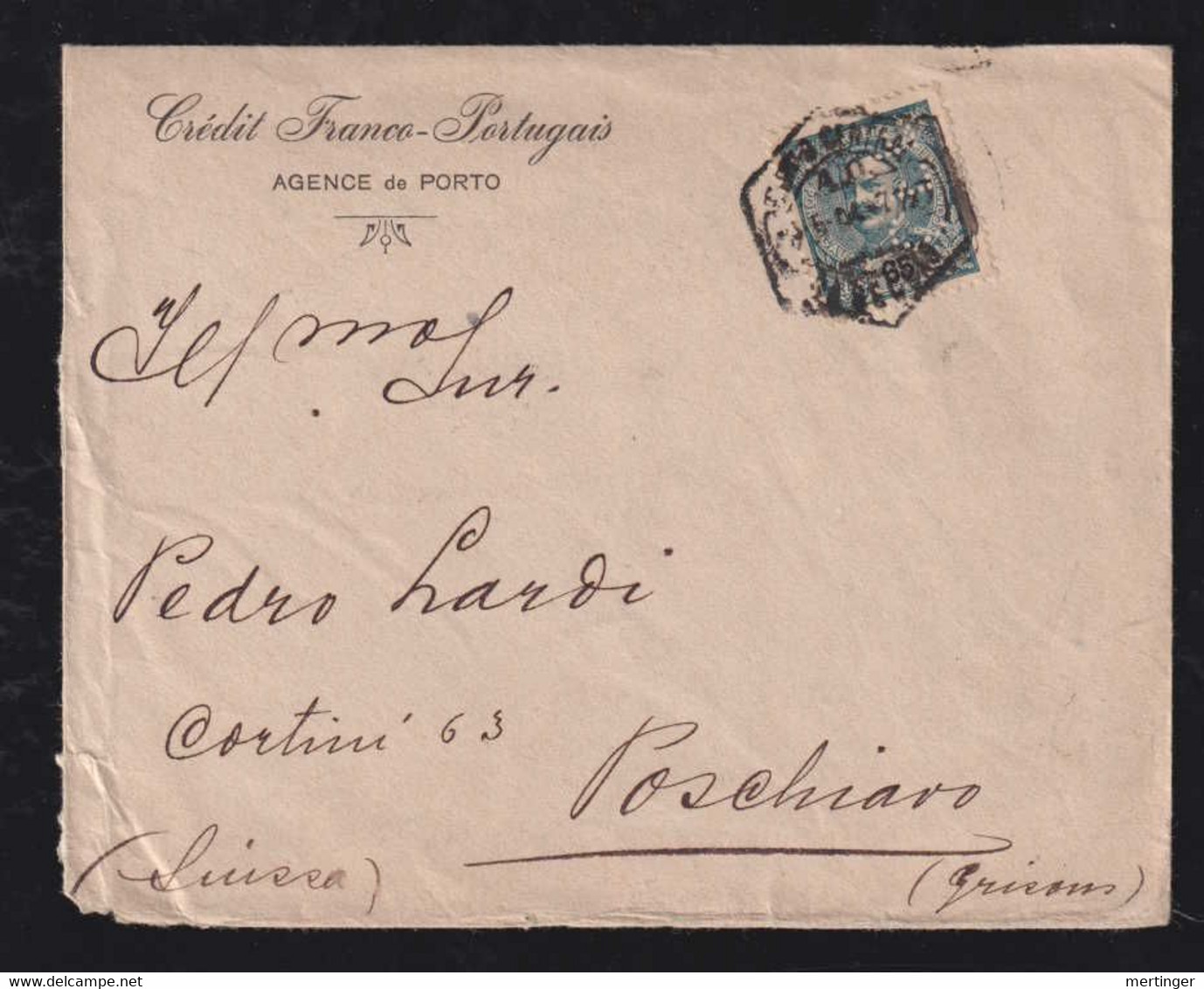 Portugal 1904 Cover PORTO X POSCHIAVO Switzerland Stamp With Perfin - Lettres & Documents