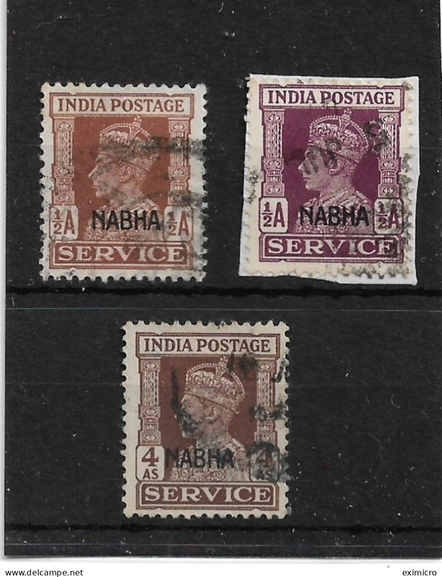 INDIA - NABHA 1940 - 1943 OFFICIALS ½a, ½a, 4a SG O56, O57, O64 FINE USED Cat £7.05 - Nabha