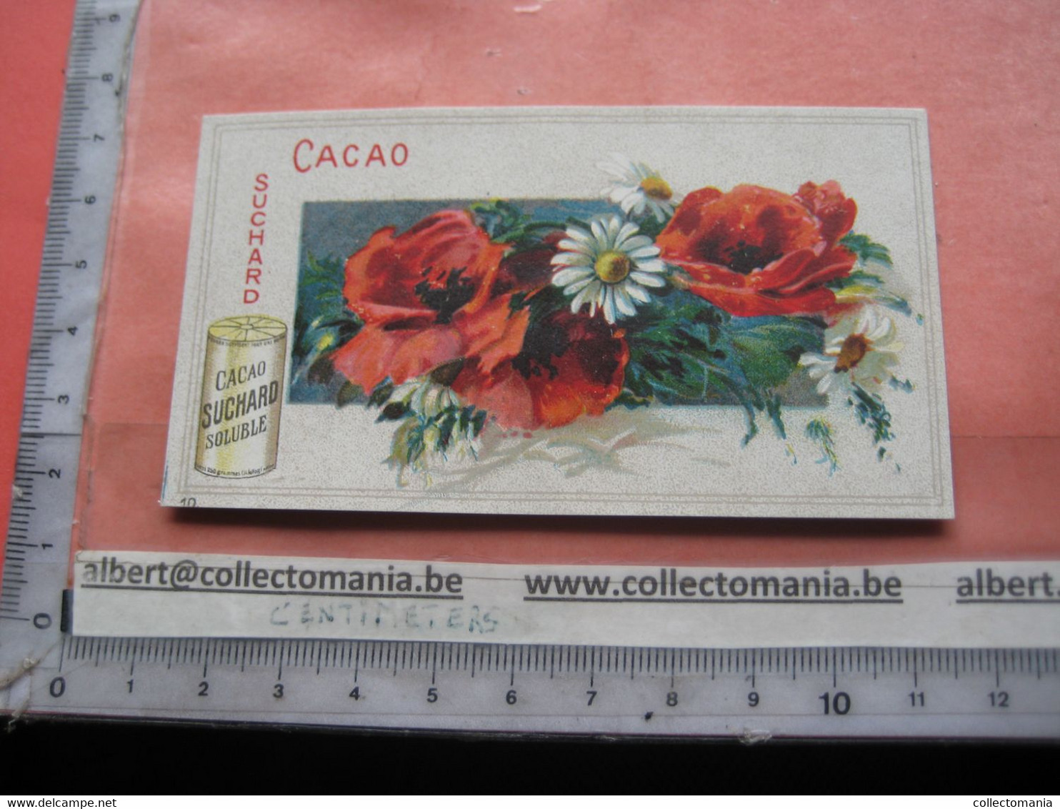 11 Card Chocolade Cacao Suchard nr 256 Flowers - FRONT = VERY GOOD - backside, center glue stain, bad ungluing