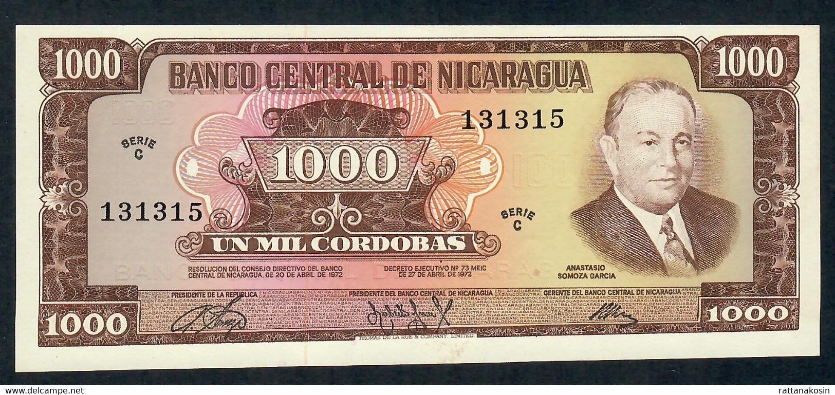 NICARAGUA P128a 1000 CORDOBAS 1972 UNC. - Nicaragua