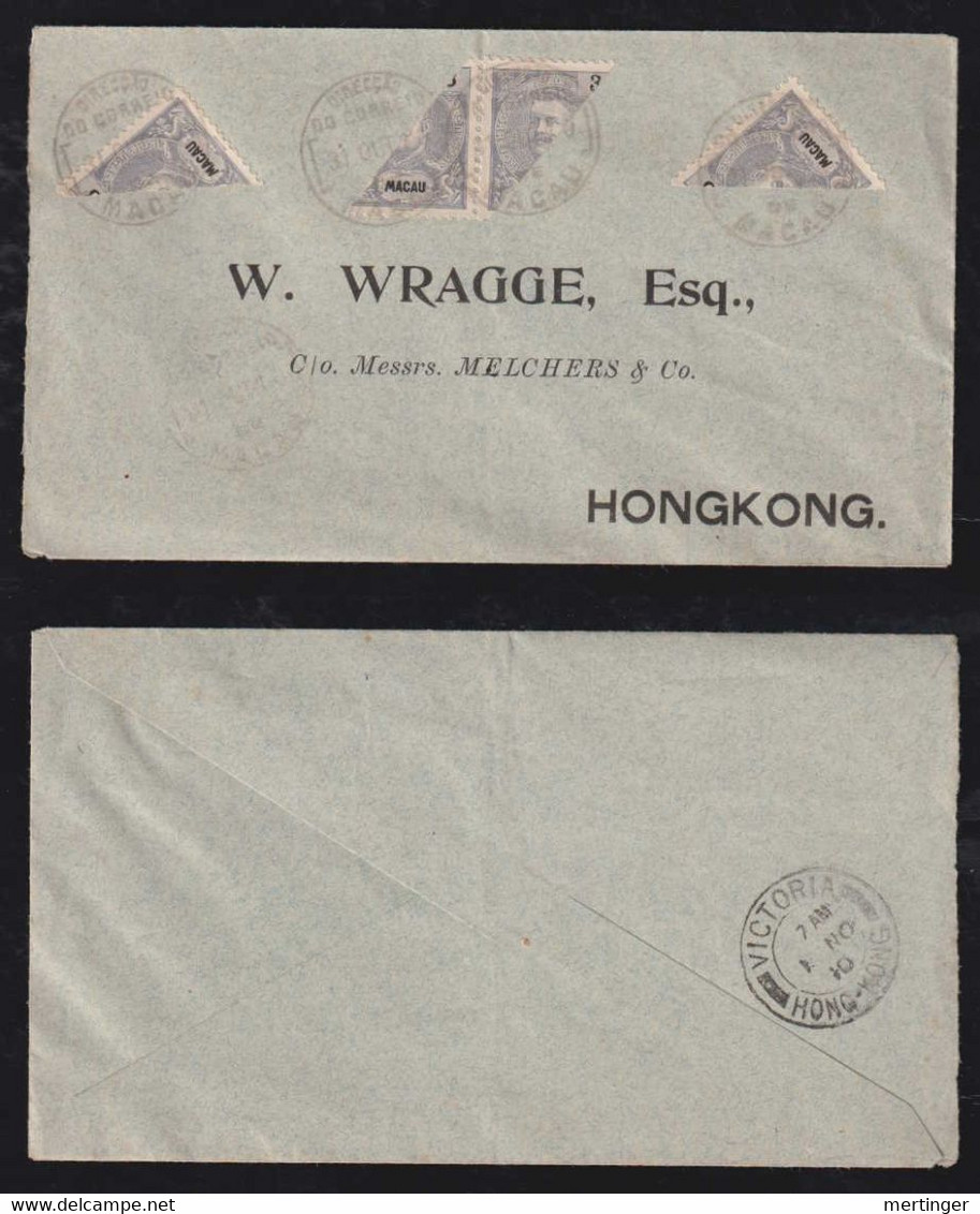 Portugal MACAU China Cover 1910 4x Bisect To VICTORIA Hong Kong - Cartas & Documentos