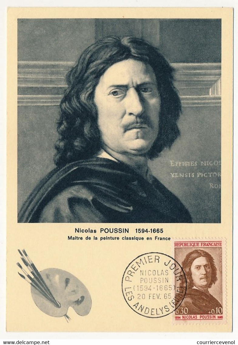 FRANCE - Carte Maximum - 0,30 + 0,10 Nicolas Poussin - Premier Jour LES ANDELYS 20/2/1965 - 1960-1969