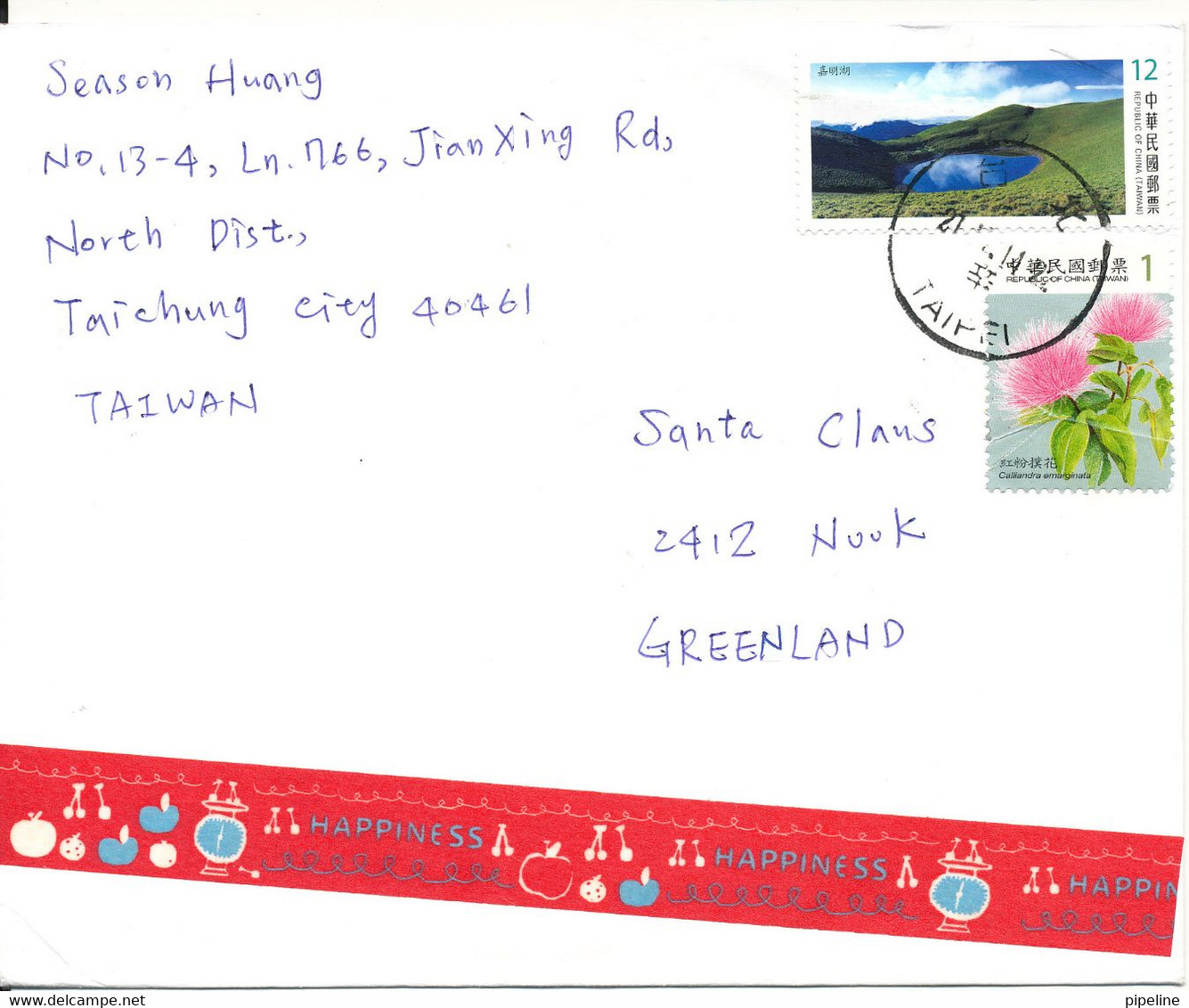 Taiwan Cover Sent To Santa Claus Greenland 2014 Topic Stamps - Lettres & Documents