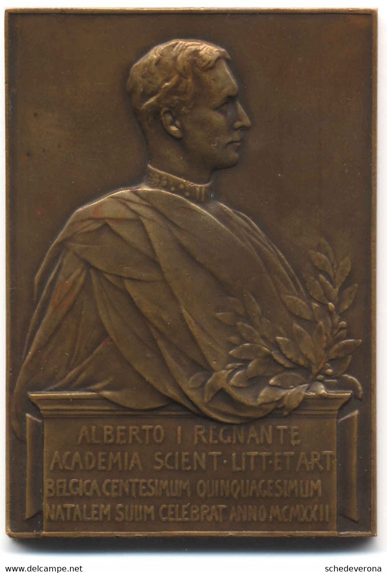 ACCADEMIA DELLE SCIENZE ALBERTO I° BELGIO 1922 PLACCA BRONZO - Monarchia / Nobiltà