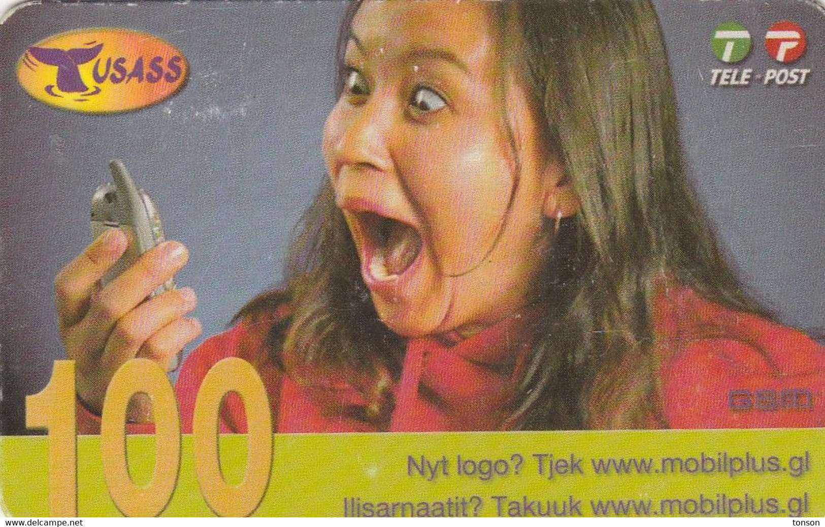 Greenland, GL-TUS-0007_0706, 100 Kr, One Girl With Mobile Phone, 2 Scans   Expiry 25-06-2007. - Greenland