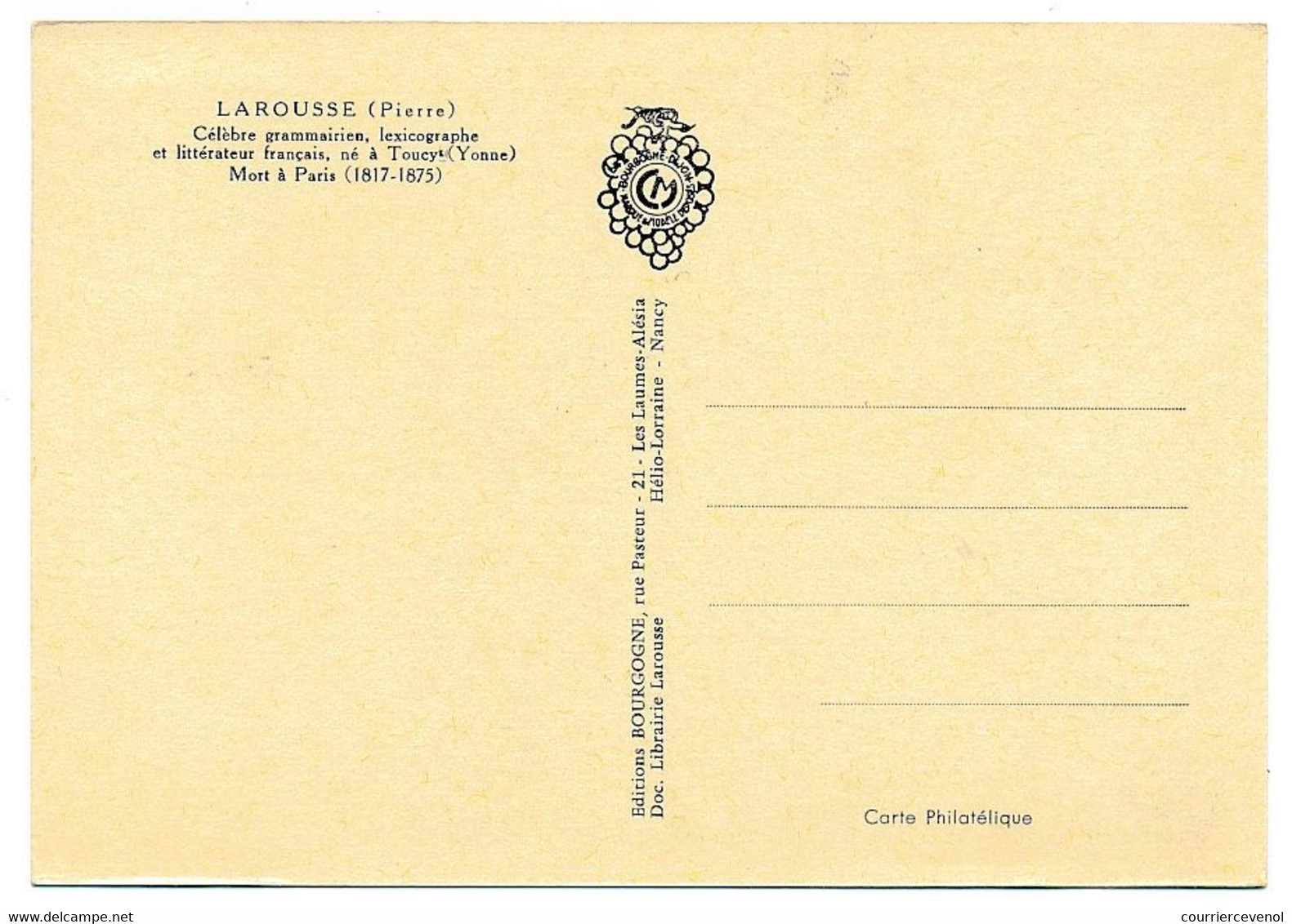 FRANCE - Carte Maximum - 0,40 Pierre LAROUSSE - Obl Premier Jour89 TOUCY 11 Mai 1968 - 1960-1969
