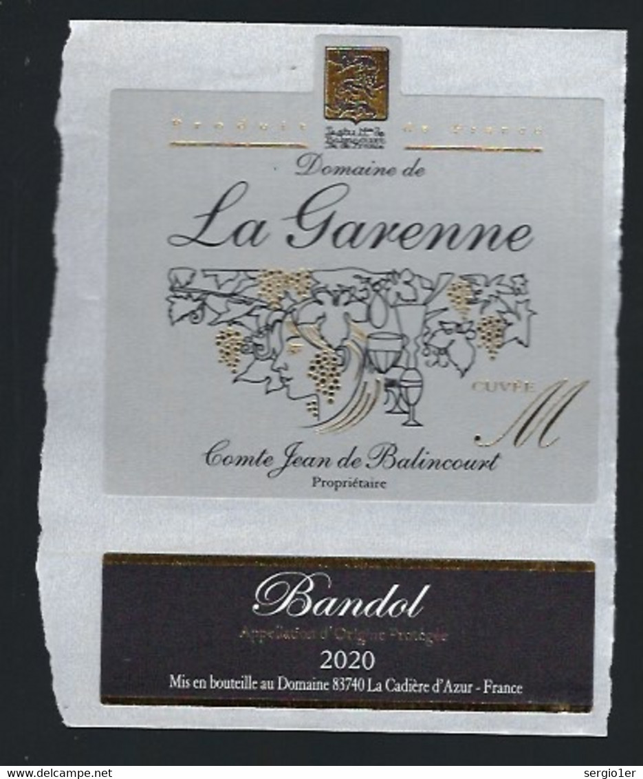 Etiquette Vin  Domaine De La Garenne Bandol 2020  Comte Jean De Balincourt " Femme" - Rosés