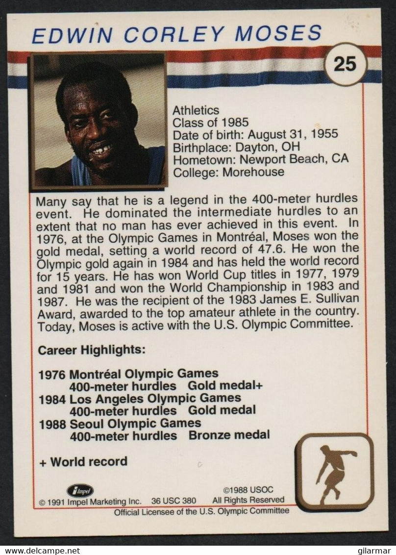 UNITED STATES - U.S. OLYMPIC CARDS HALL OF FAME - ATHLETICS - EDWIN CORLEY MOSES - 400 METER HURDLES - # 25 - Tarjetas