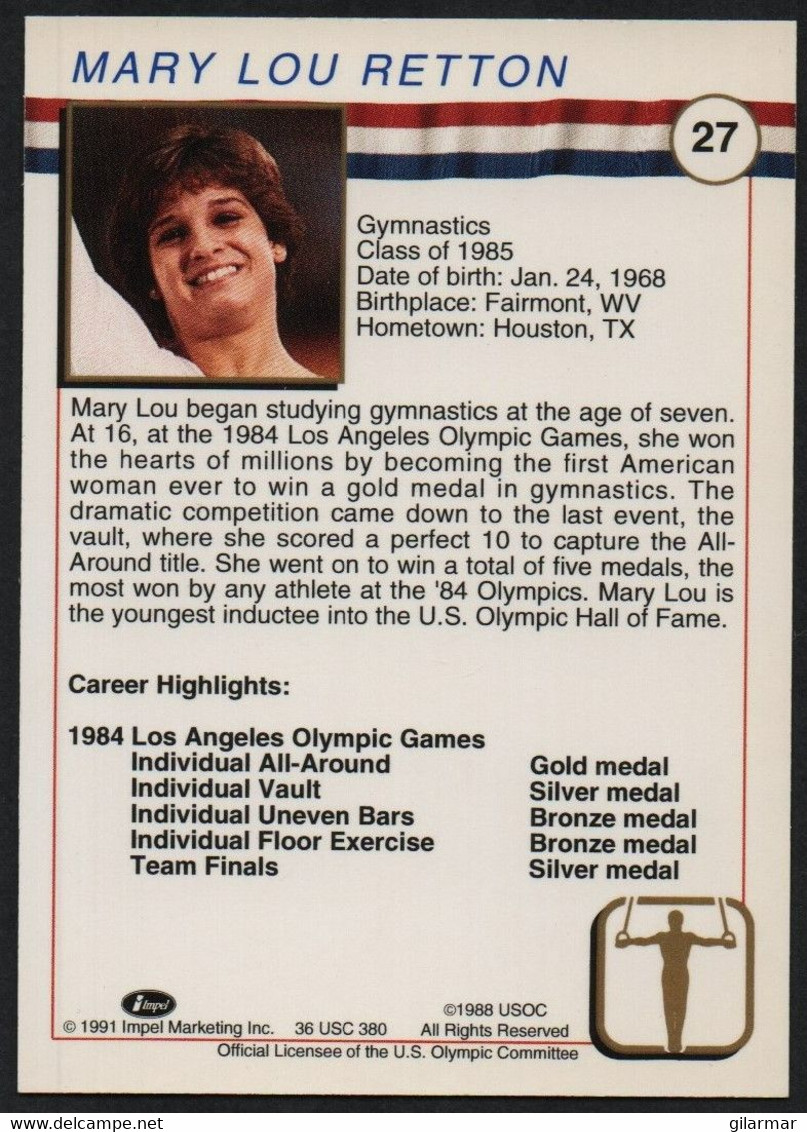 UNITED STATES - U.S. OLYMPIC CARDS HALL OF FAME - GYMNASTICS - MARY LOU RETTON - # 27 - Trading Cards