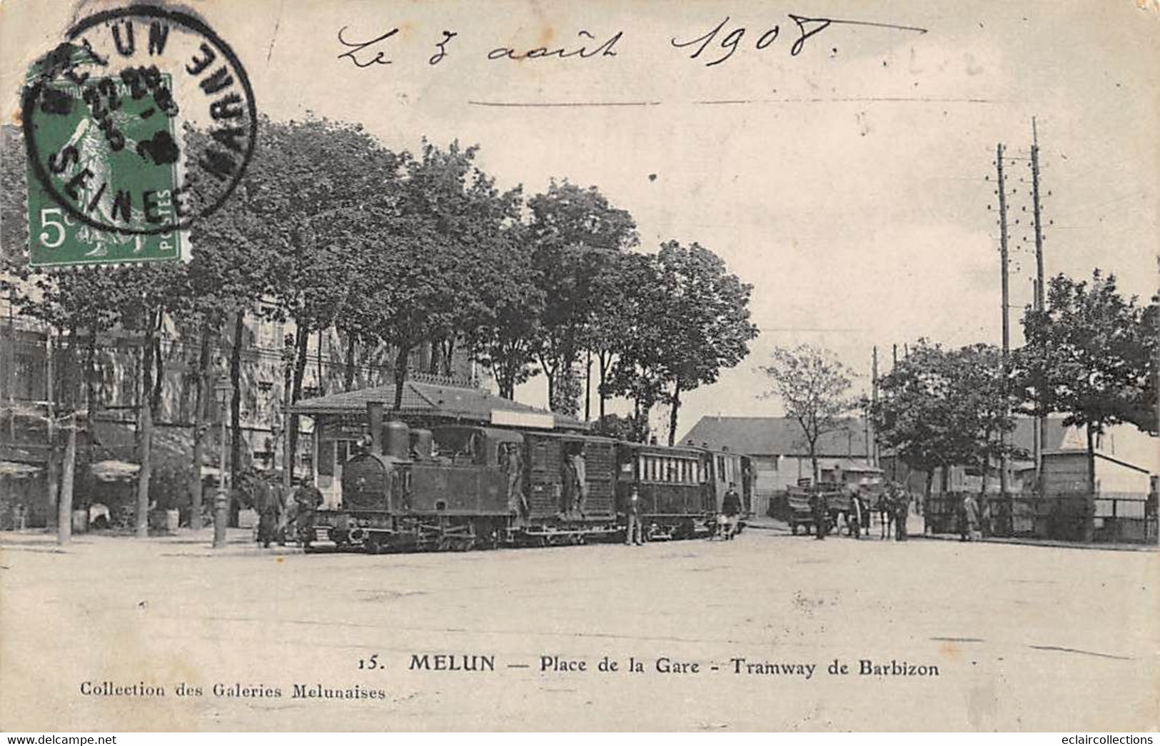 Melun            77        Place De La Gare . Tramway De Barbizon      N° 15    Petite Coupure      (voir Scan) - Melun