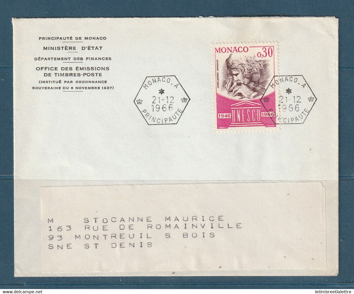 Monaco - YT N° 700 Seul Sur Lettre à Entête Du Ministère D'état - 1966 - Lettres & Documents