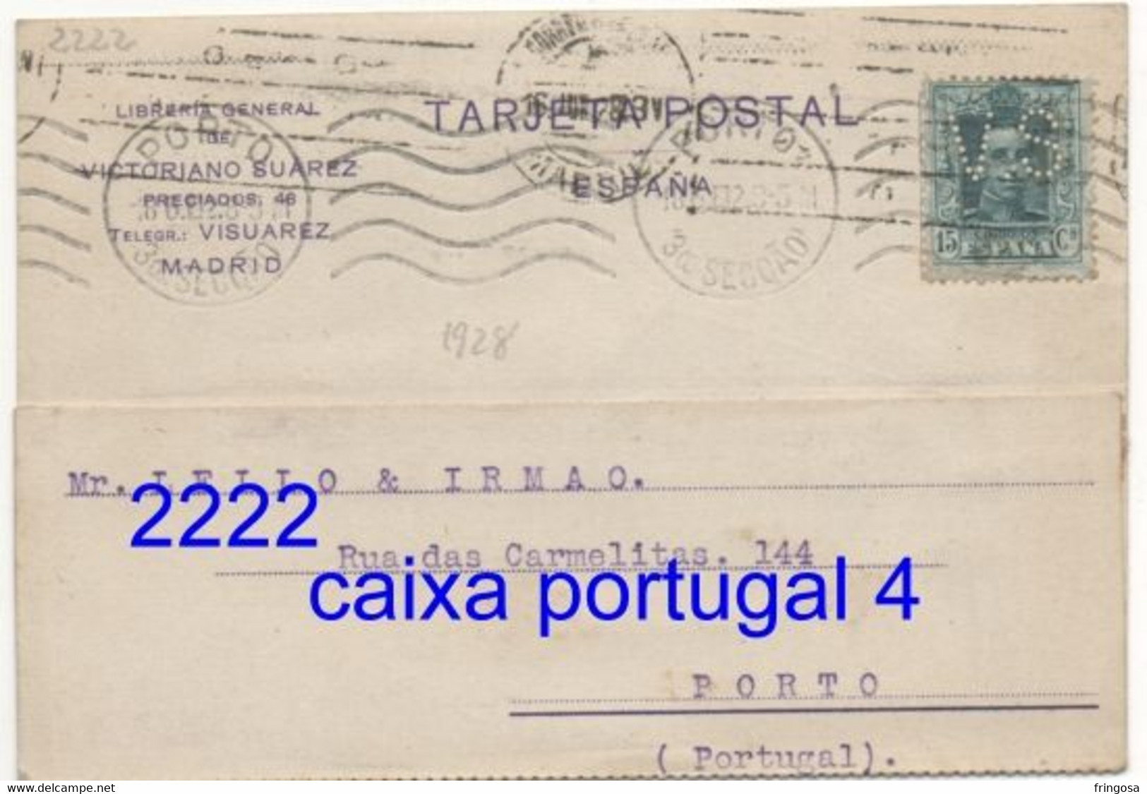 VICTORIANO SUAREZ PERFIN V . S : MADRID 16.6.1928 => PORTO 18.6.1928 - Cartas & Documentos