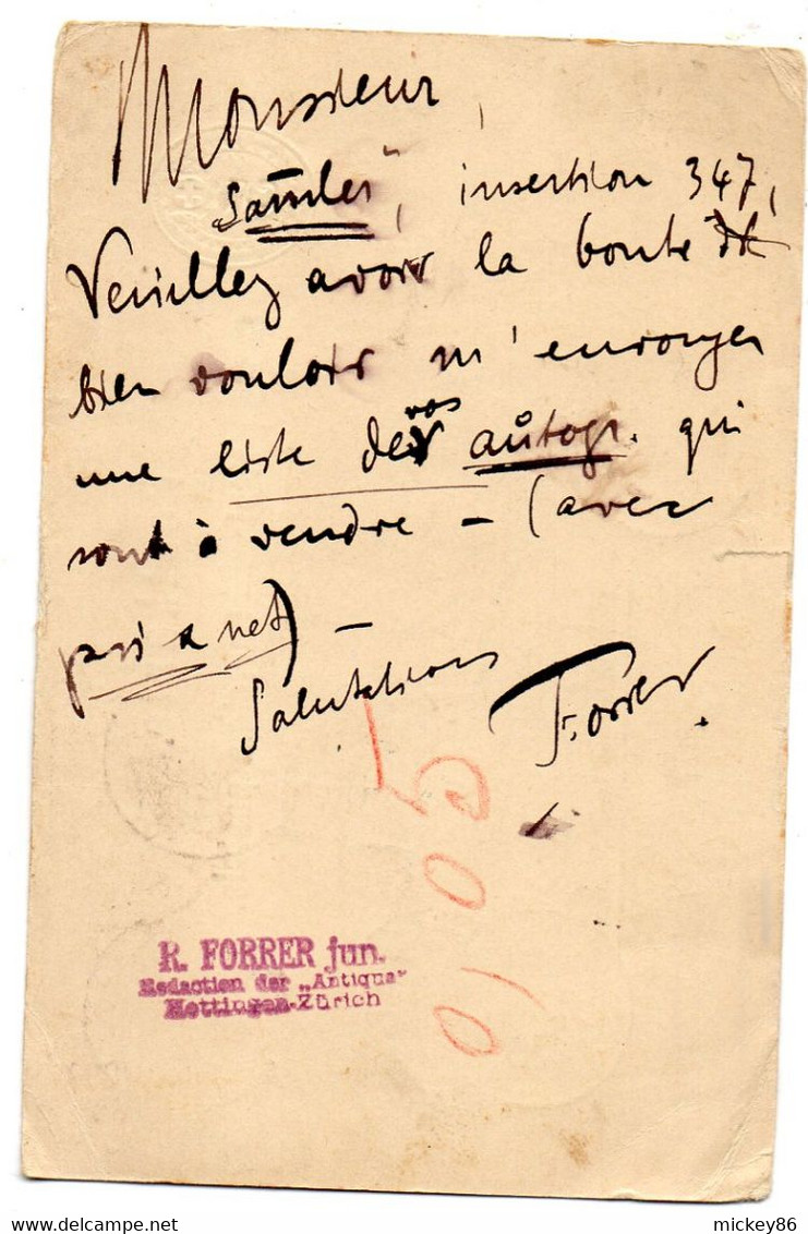 Suisse-1886-Carte Postale HOTTINGEN(Zurich) Pour PARIS (France)-timbre Absent..cachets Dont PARIS ETRANGER Couleur Bleue - Lettres & Documents