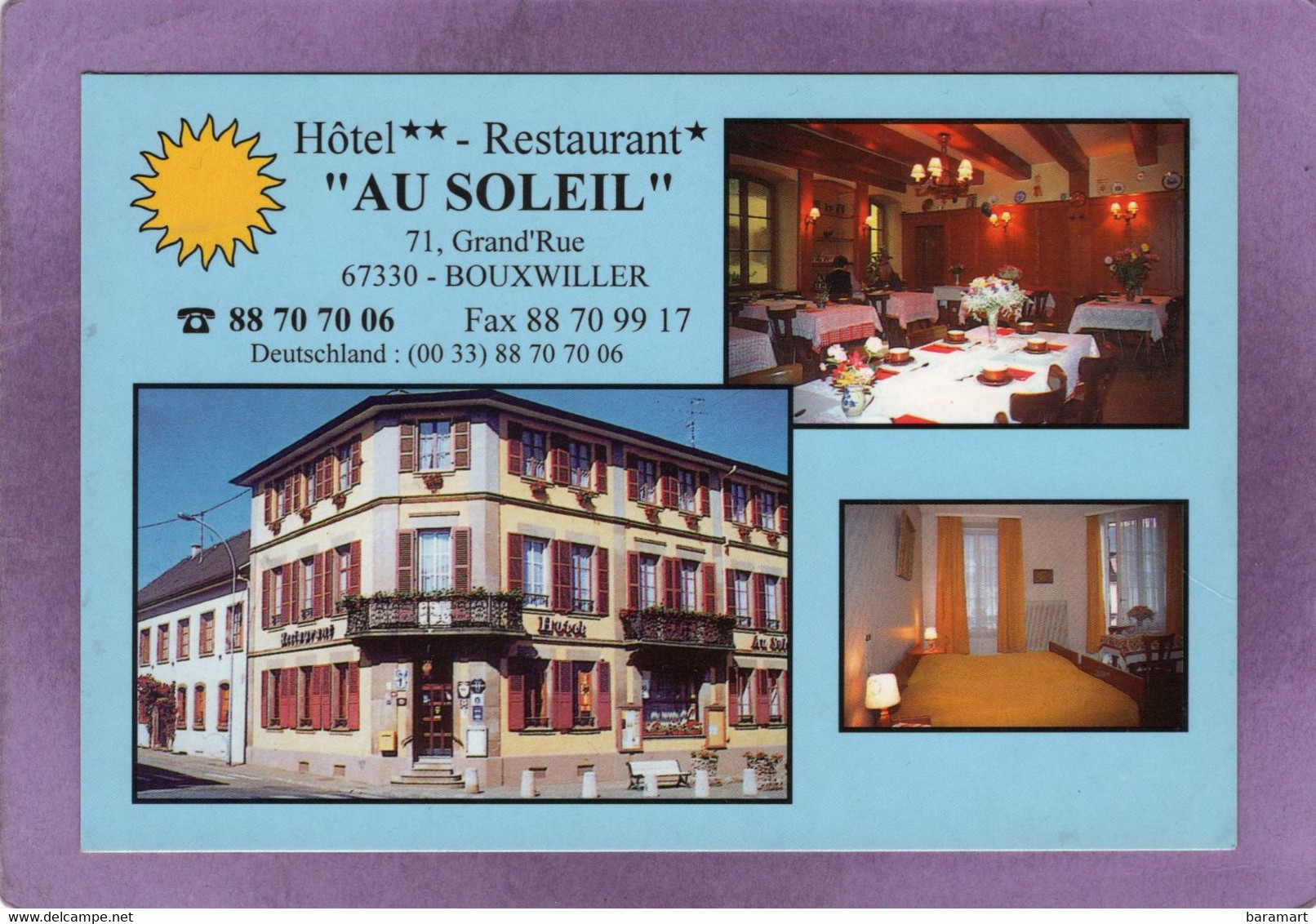 67  BOUXWILLER Hôtel Restaurant Au Soleil M & Mme SCHEIBLING - Bouxwiller