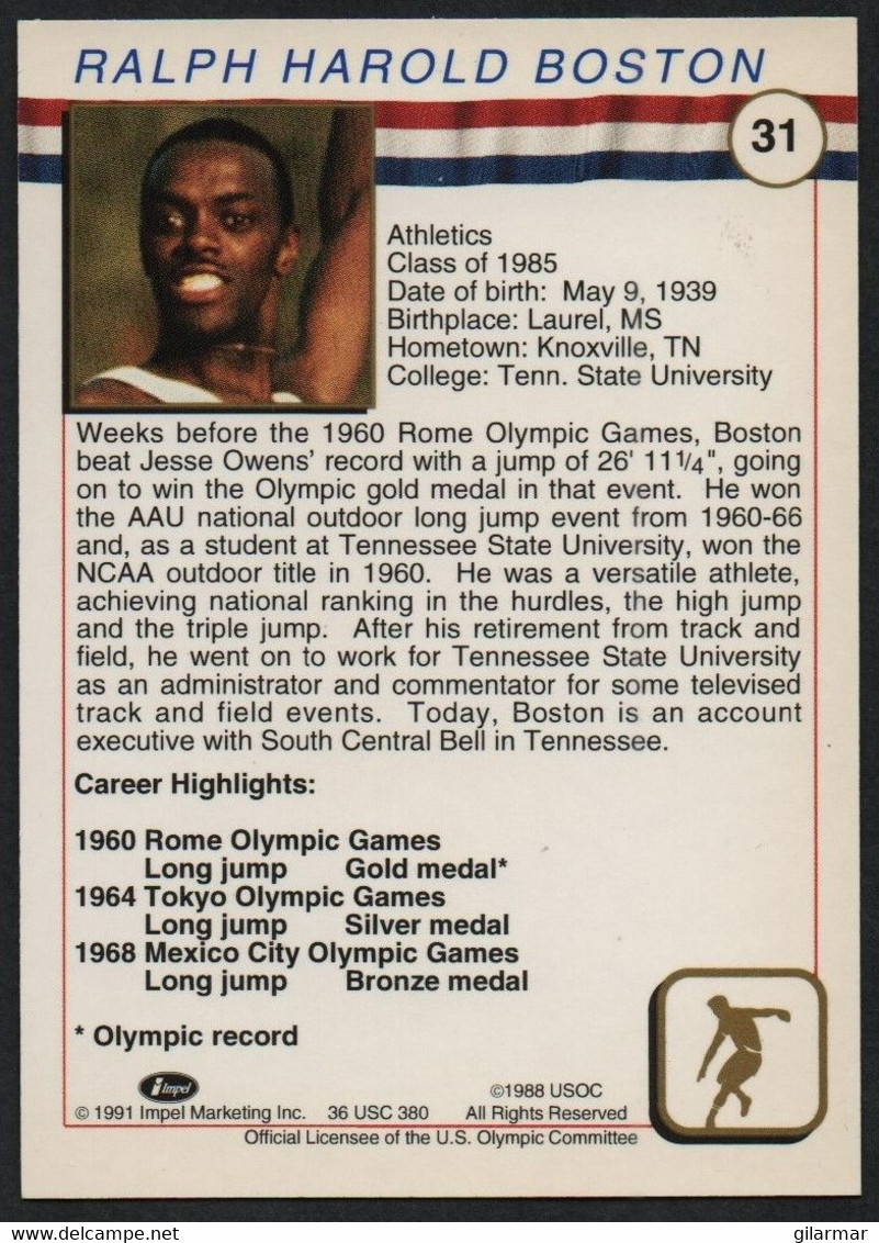 UNITED STATES - U.S. OLYMPIC CARDS HALL OF FAME - ATHLETICS - RALPH BOSTON - LONG JUMP - # 31 - Trading-Karten