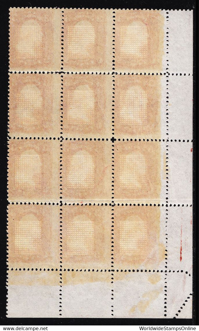 USA — SCOTT 88 — 3¢ WASHINGTON — E GRILL — MNH BLOCK/12 — SEE DESC — SCV $18,000 - Unused Stamps