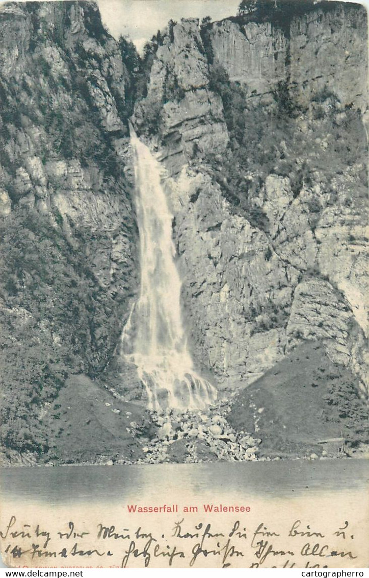 Postcard Switzerland Waterfall Am Walensee 1966 - Lens
