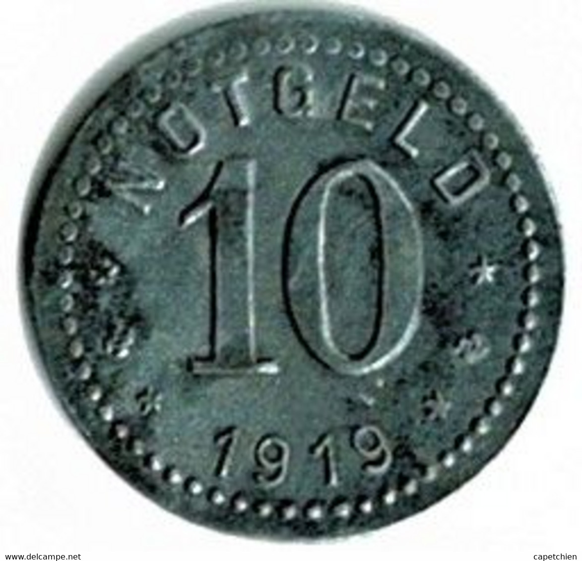 ALLEMAGNE / NOTGELD /  / UNTERWESERSTÄDTE /10 PFENNIG / 1919 / ZINC / 20.1mm / ETAT TTB / 558.2 - Monetary/Of Necessity