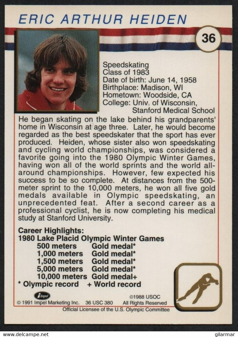 UNITED STATES - U.S. OLYMPIC CARDS HALL OF FAME - SPEEDSKATING - ERIC HEIDEN - # 36 - Trading Cards