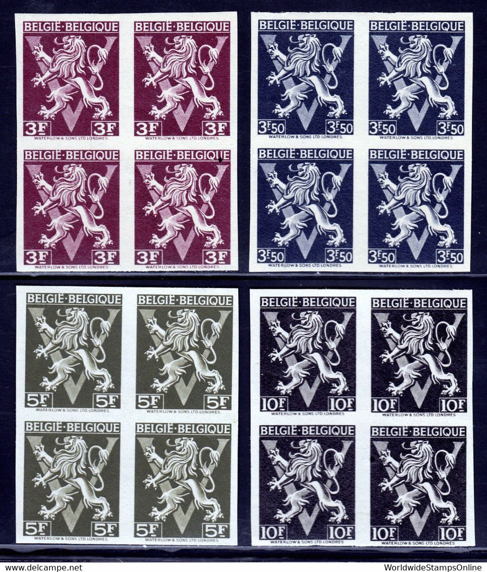 BELGIUM — SCOTT 322-337, 338-353 — LION RAMPANT SETS— MNH IMPERFORATE BLOCKS OF 4 - 1941-1960