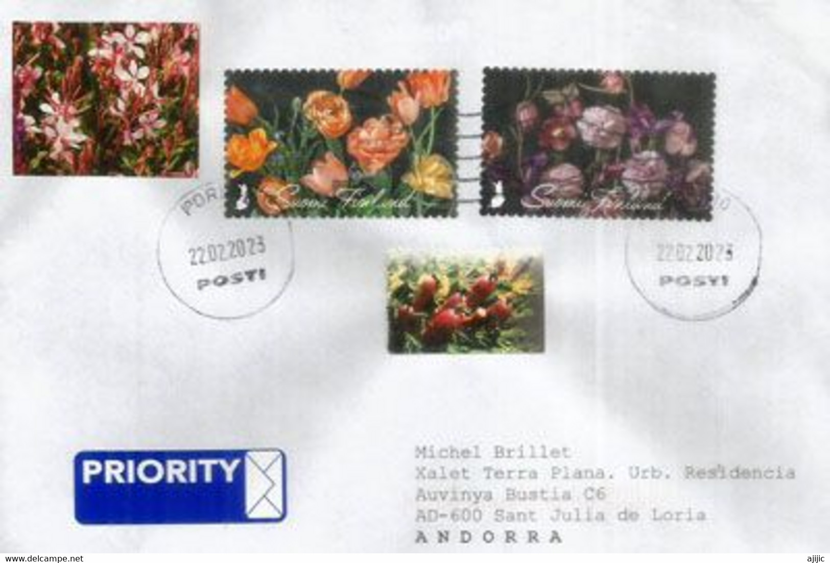 2023. Le Language Des Fleurs, Belle Lettre Finlande, Envoyée En Andorre  (Principat) - Covers & Documents