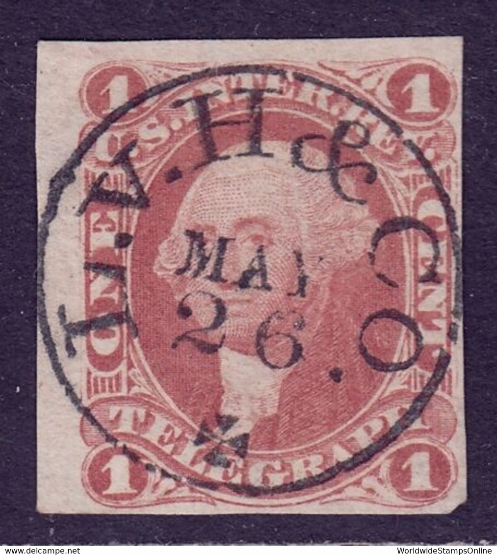 USA — SCOTT R4a — 1¢ TELEGRAPH REVENUE — IMPERF WITH HANDSTAMP — SCV $800 - Fiscali