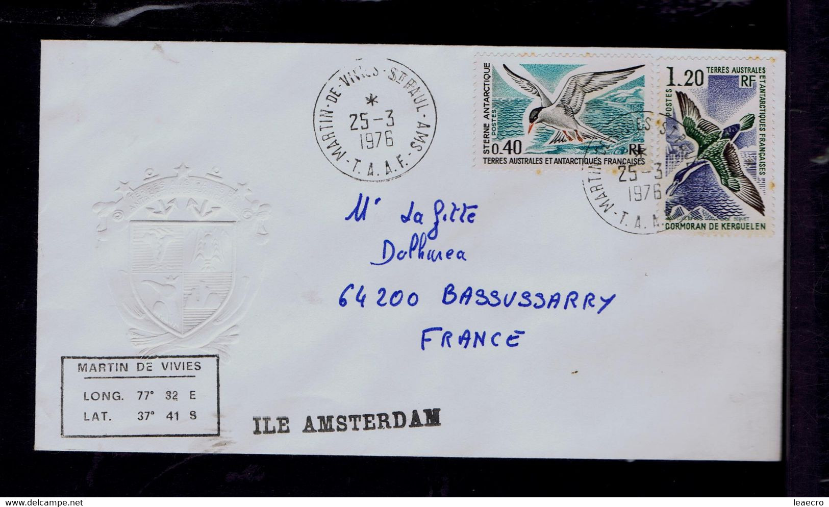 Gc7501 T.A.A.F. Martin De Vivies /birds Oiseaux "Sterne Antartique-Cormoran De Kerguelen" Faune Animals 1976 Bassussarry - Faune Antarctique