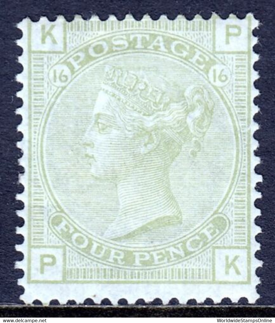 GREAT BRITAIN — SCOTT 70 (SG 153) — 1877 4d VICTORIA, SAGE GREEN — MH — SCV $1,350 - Ungebraucht