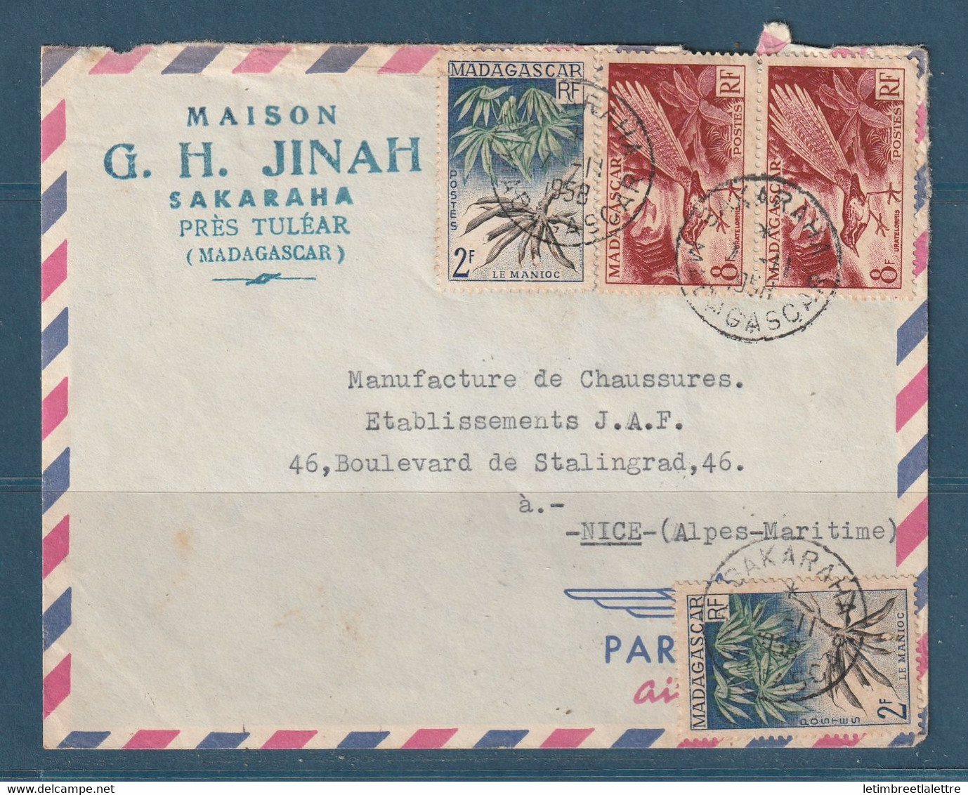 Madagascar - Sakaraha Par Avion Pour Nice - 1958 - Lettres & Documents