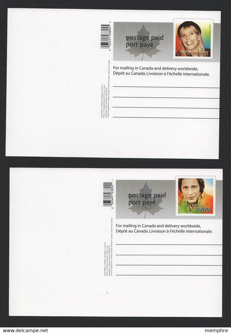 2007  Recording Artists Anne Murray, Gordon Lightfoot, Joni Mitchell, Paul Anka  - Set Of 4 Cards - 1953-.... Reign Of Elizabeth II