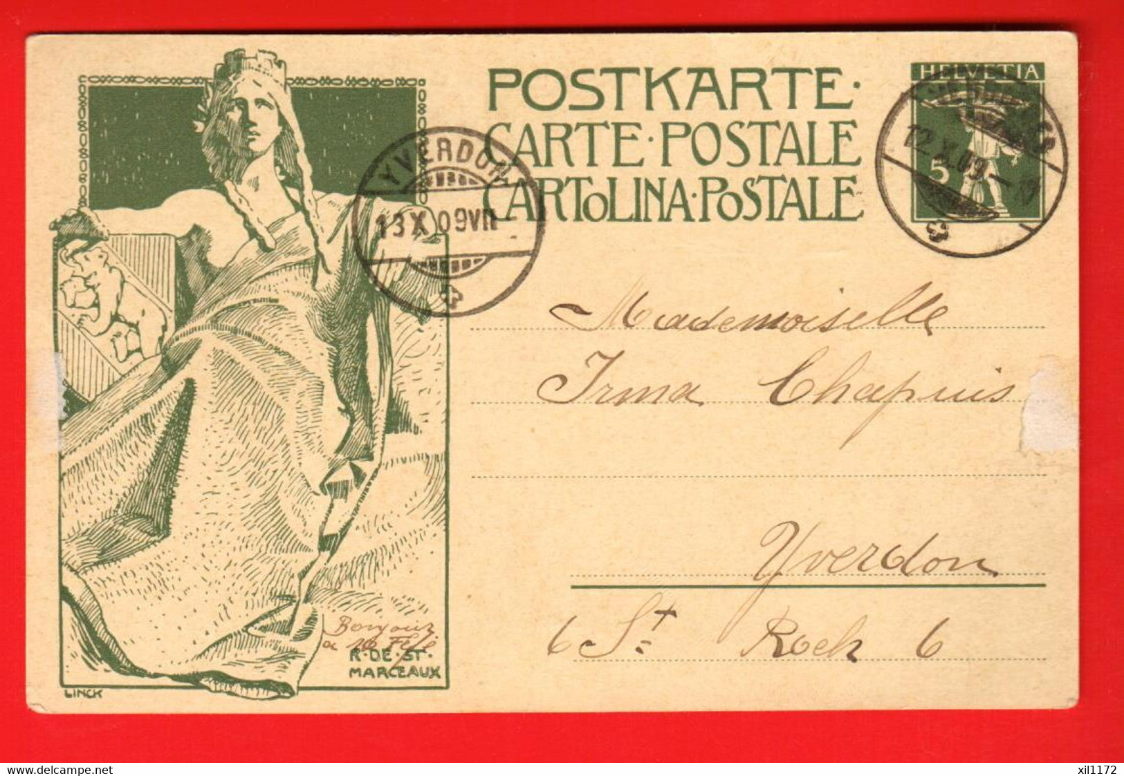 ZUR-39  Entier Postal 5 Centime Ganzsache Inauguration UPU Union Postale Universelle Yverdon 1909 - Entiers Postaux