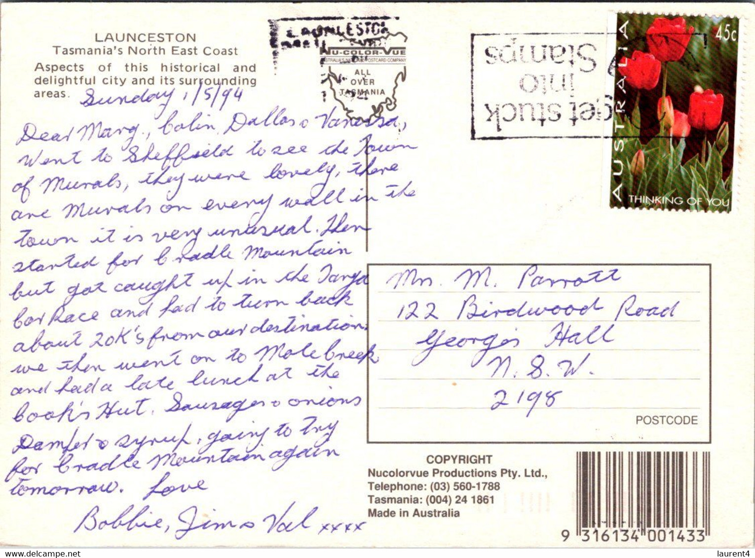 (2 P 15) Australia - TAS - Launceston (with Tulip Flower Stamp) - Lauceston
