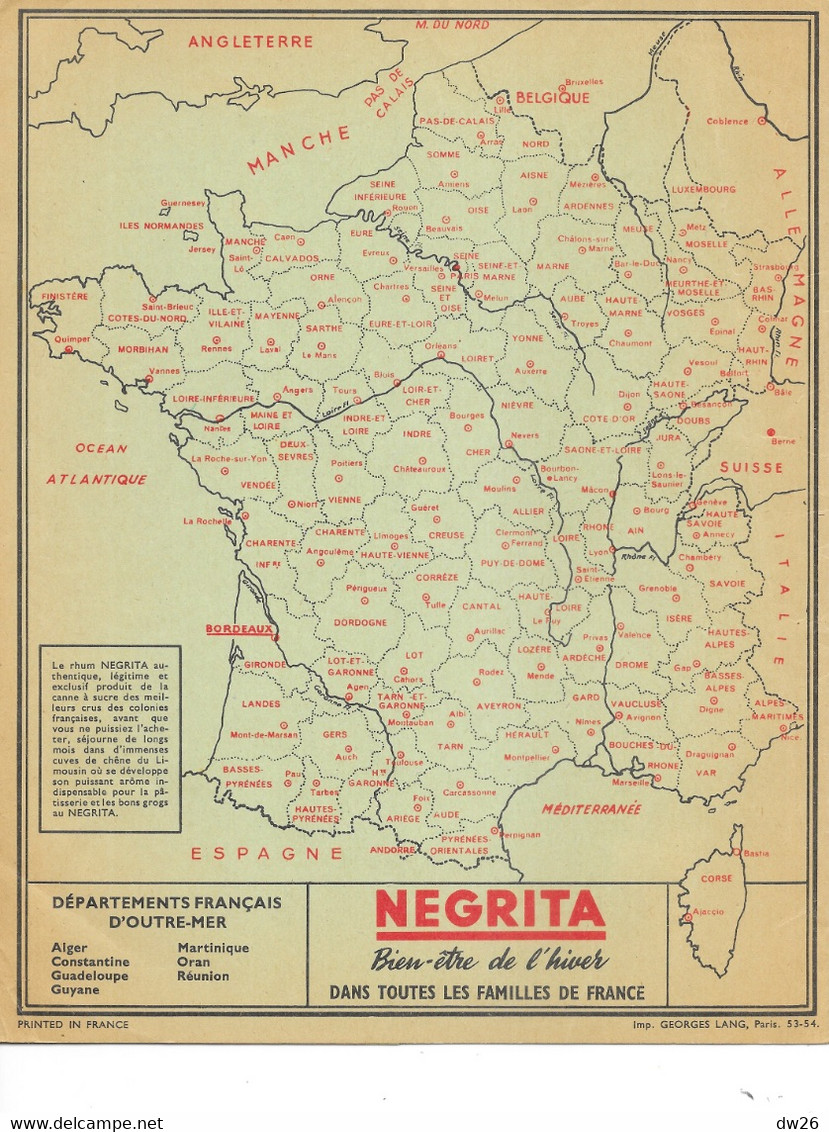 Protège Cahier Publicité Au Bon Rhum Négrita (Bien-être De L'Hiver) Avec Carte Des Départements - Protège-cahiers