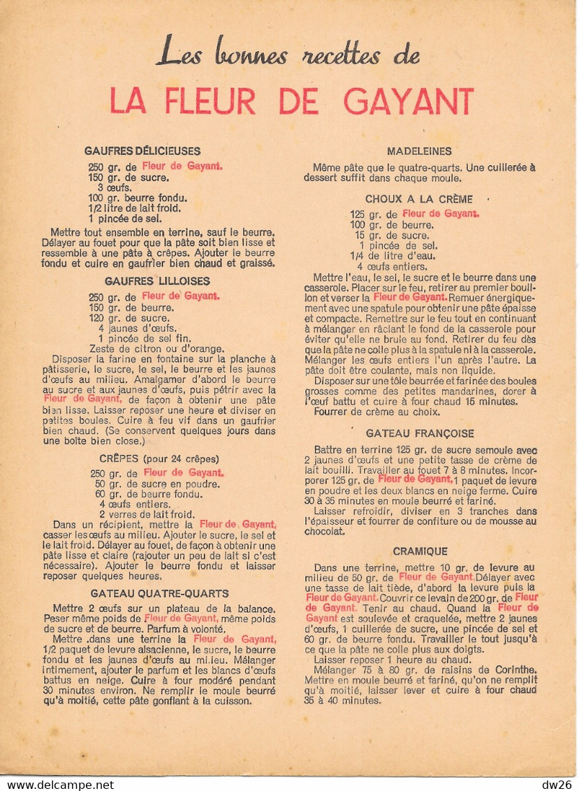 Protège Cahier Publicité: Farine Fleur De Gayant - Le Moulin Des Moudreurs (Georges Dehay, Douai) Avec Recettes - Coberturas De Libros