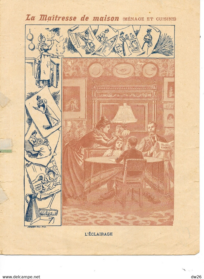 Protège Cahier Ancien XIXe S.: La Maitresse De Maison (Ménage Et Cuisine, Recettes) Utilisation De L'Eclairage N° 13 - Protège-cahiers