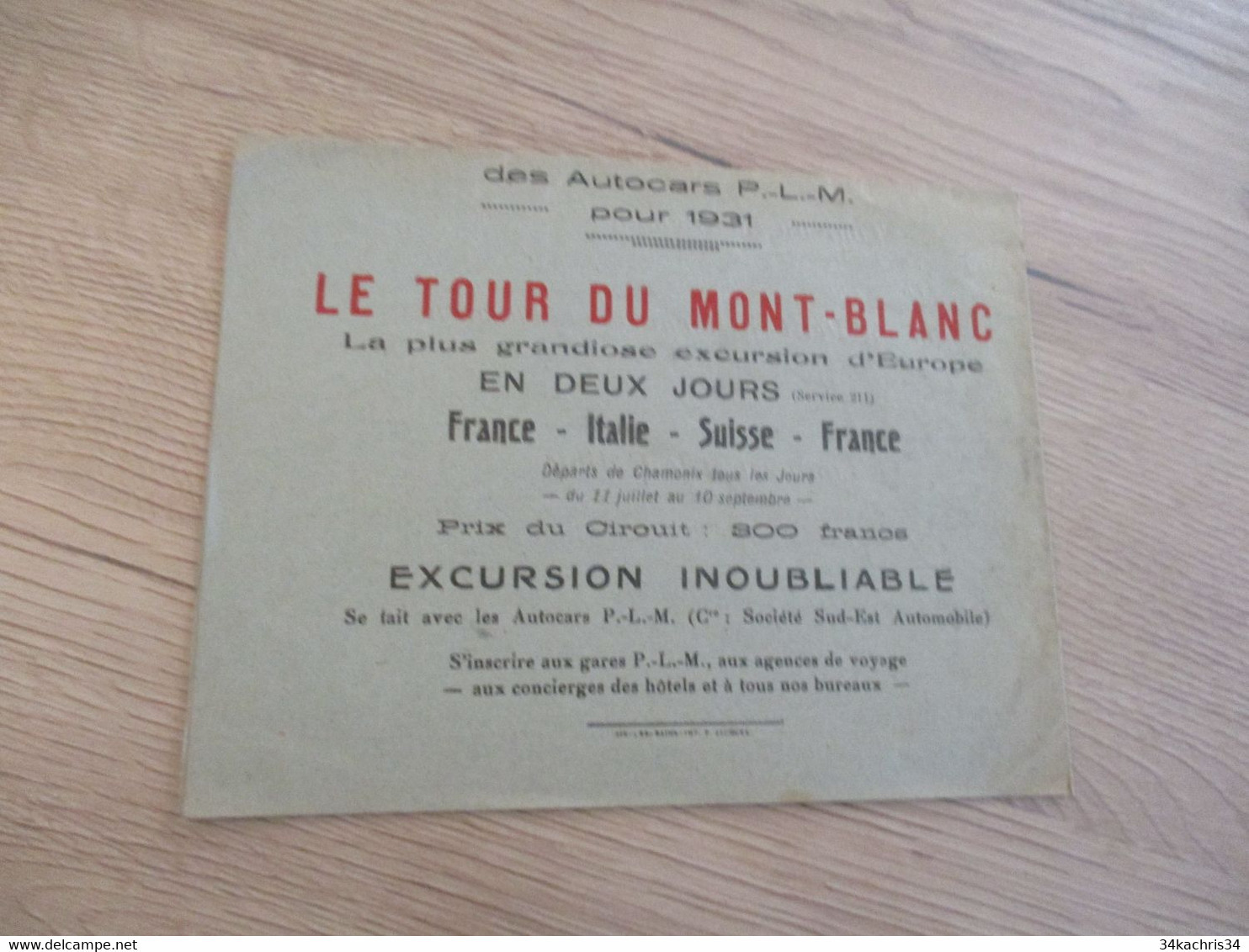 Programme Des Excursions 1931 Autocars Bus Autobus P.L.M. Majestic Garage Aix Les Bains Horaires Tarifs Destination - Europa