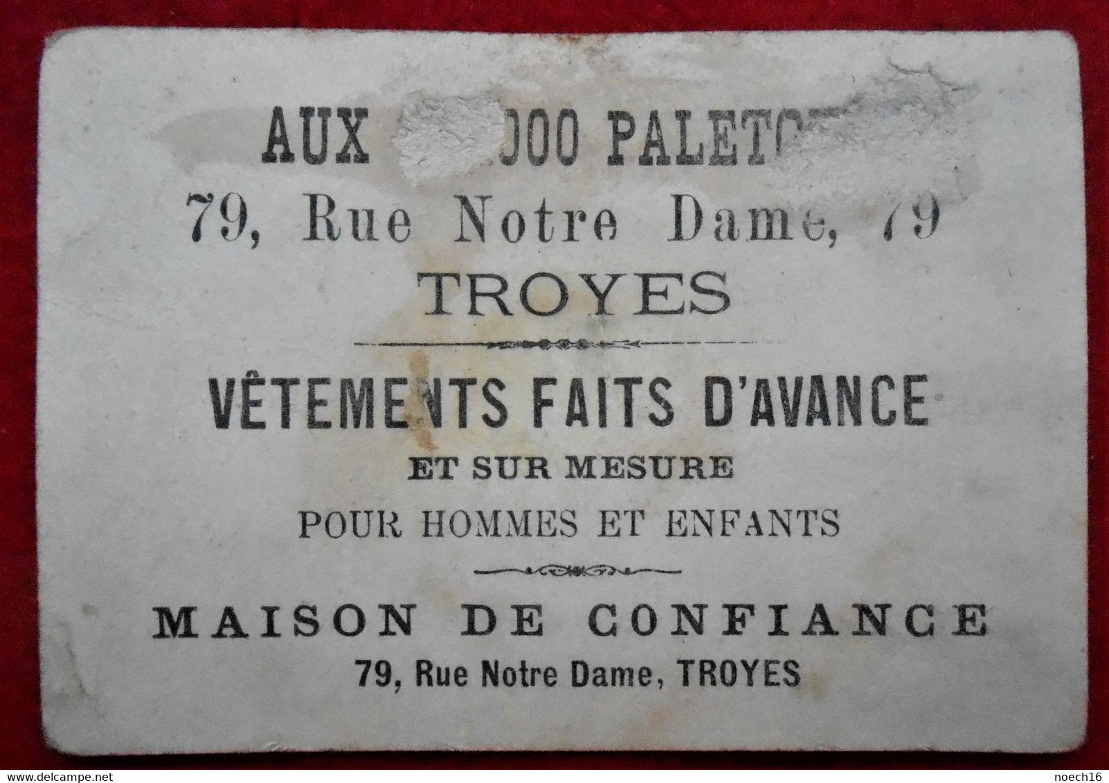 Chromo Publicité. Magasin "Aux 100 000 Paletots", Rue Notre Dame, Troyes - Vêtements Sur Mesure - Other & Unclassified