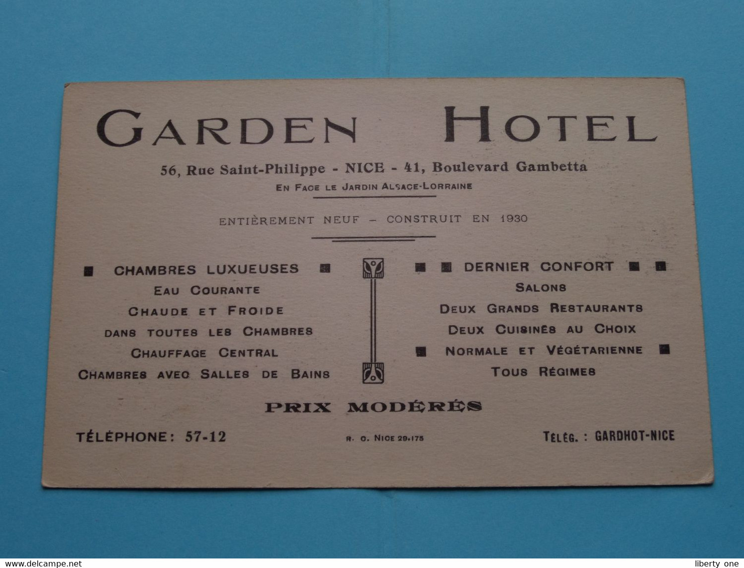 GARDEN HOTEL > NICE Entrée Rue Saint-Philippe / Entrée Coté Gambetta ( Format 14 X 9 Cm. ) Carte Avec Publicité > FR ! - Visiting Cards