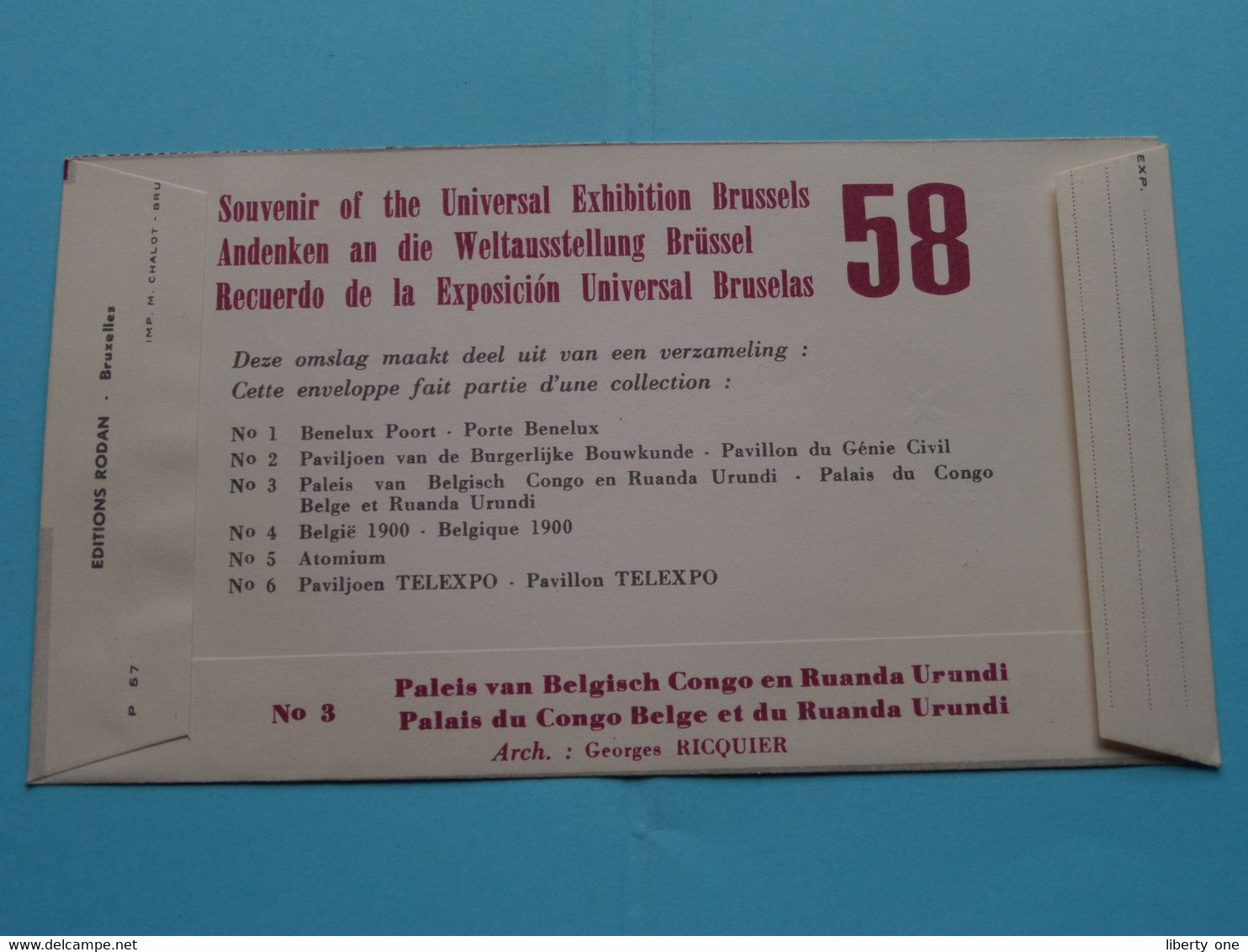 Paleis BELGISCH CONGO En RUANDA URUNDI ( N° 3 ) EXPO De BRUXELLES / BRUSSEL 1958 > 17/4/1958 ( Enveloppe FDC ) ! - 1958 – Bruxelles (Belgique)