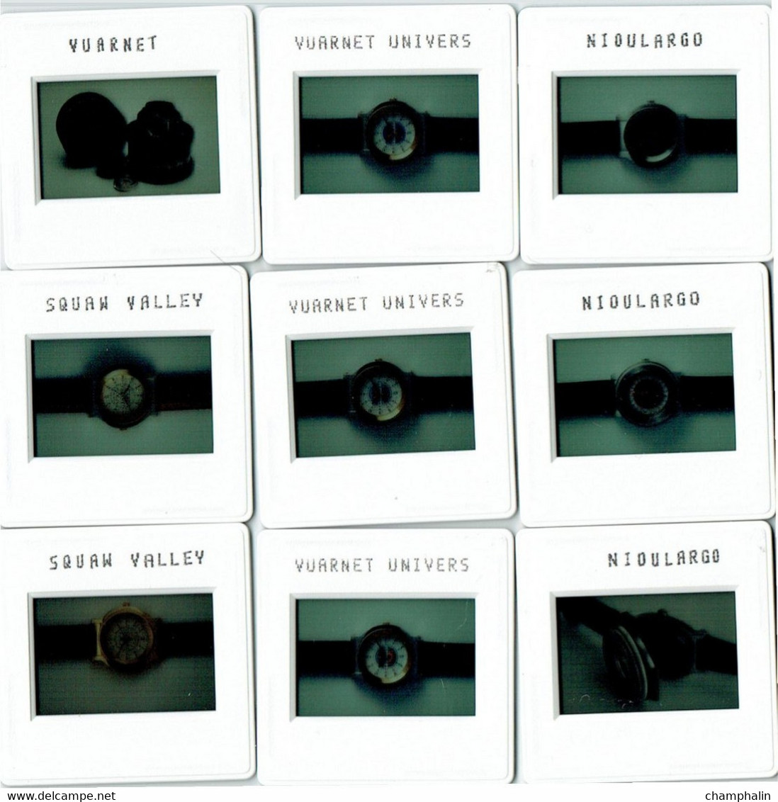 Lot De 9 Diapositives Publicitaires - Montres Vuarnet Univers Squaw Valley Nioulargo - Horlogerie - Orologi Moderni