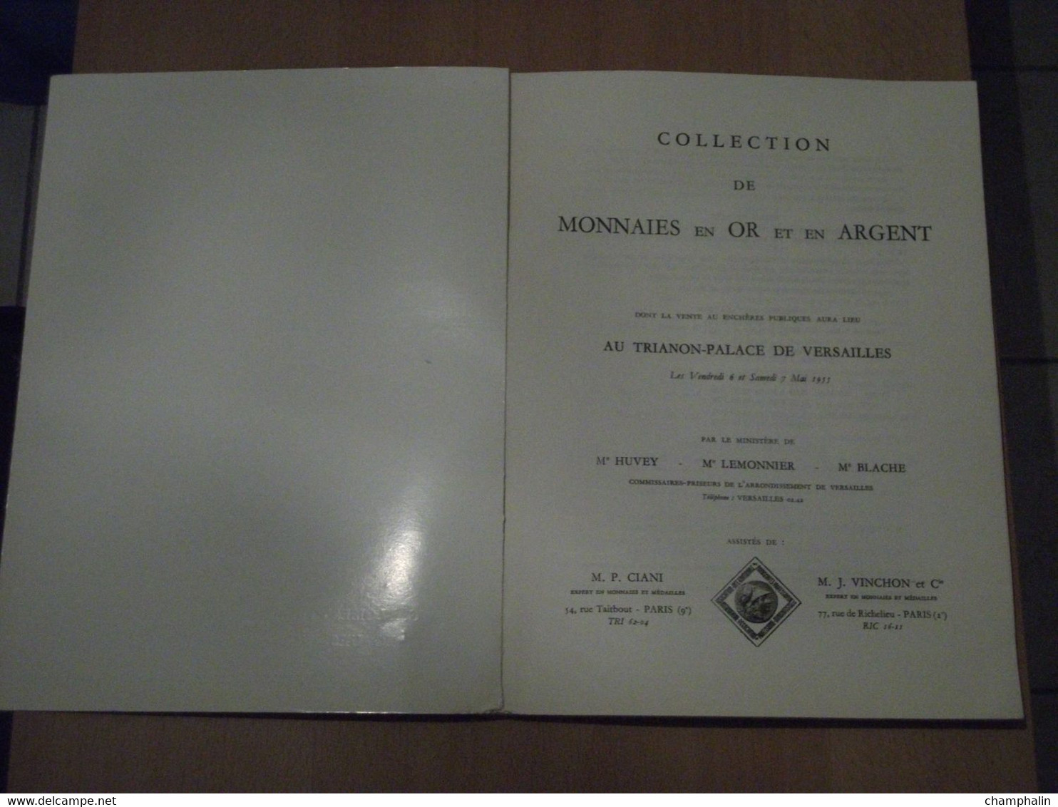 Catalogue De Vente De Monnaies En Or & Argent Au Trianon-Palace De Versailles - 6-7 Mai 1955 - Ciani & Vinchon Experts - Livres & Logiciels