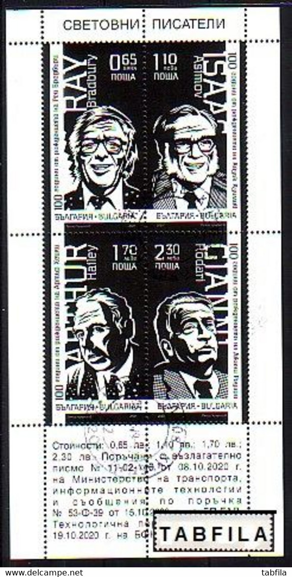BULGARIA / BULGARIE - 2020 - World Writers - Reid Bradbury, Isaac Asimov, Arthur Haley, Gianni Rodari - Bl Used (O) - Used Stamps