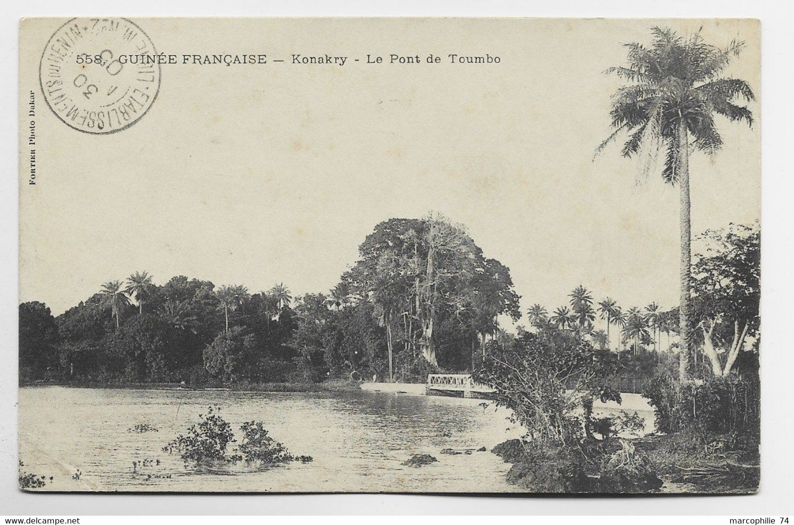 GUINEE FRANCAISE CARTE KONAKRY CACHET DOUBLE CERCLE ETABLISSEMENTS DU BENIN 1905 LIGNE M N°2 - Storia Postale